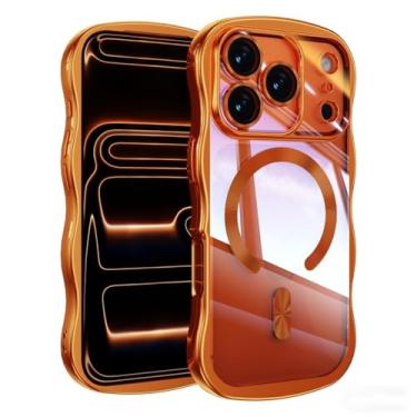 Imagem de Losin Capa compatível com iPhone 17 Pro Max, capa com moldura ondulada encaracolada [compatível com MagSafe] Capa magnética transparente antiamarela, à prova de choque, laranja