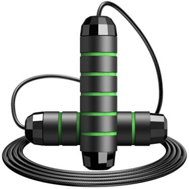 Imagem de Corda de pular, corda de salto de velocidade rápida sem emaranhados com rolamentos de esferas para homens, mulheres e crianças, corda de pular de aço ajustável com alças ergonômicas de espuma, um