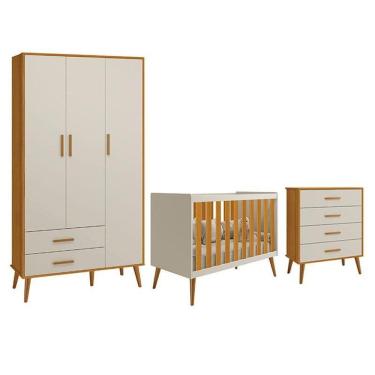 Imagem de Dormitório Infantil Isis Guarda Roupa 3 Portas, Cômoda E Berço Areia Savana - Reller Móveis Areia Savana