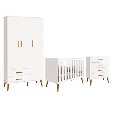 Imagem de Dormitório Infantil Isis Guarda Roupa 3 Portas, Cômoda E Berço Branco - Reller Móveis Branco