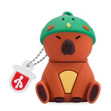 Imagem de BORLTER CLAMP Pen drive USB de 32 GB fofo em forma de Capivara (chapéu do martim-pescador), pendrive, pendrive, pen drive para armazenamento de dados externos