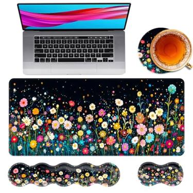 Imagem de TOEMZTFT Tapete de mouse grande e descanso de pulso para teclado, almofada de mesa para teclado e mouse, mouse pad grande para jogos 4 em 1 com suporte de pulso, tapete de mesa para jogos de estudo de