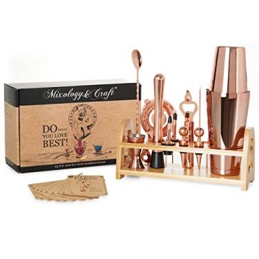 Imagem de Mixology & Craft Kit de bartender – Conjunto de 13 peças, incluindo coquetel de aço inoxidável com suporte de bar e coqueteleira Boston, perfeito para misturar bebidas em casa, além de cartões de receitas exclusivos