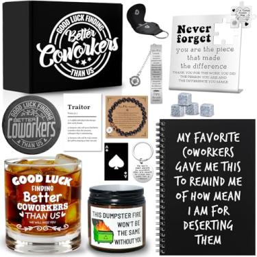 Imagem de 15 peças de presentes de despedida de colega de trabalho, presente de despedida, presente de despedida com copo de uísque de 325 ml, 4 pedras de uísque, placa para notebook, pulseira de vela, novo