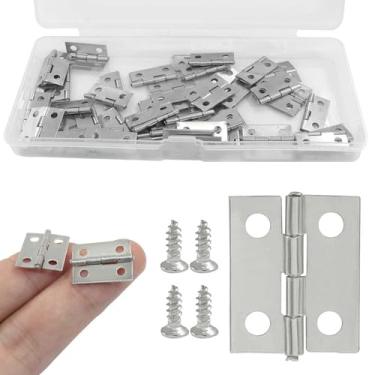 Imagem de Hordion 50 peças pequenas dobradiças para caixa de madeira, mini dobradiças prateadas de 18 x 15 mm com parafusos para artesanato faça você mesmo porta em miniatura pequenos projetos de marcenaria