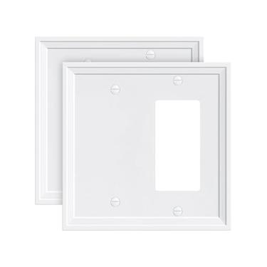 Imagem de TREEWELL Pacote com 2 placas de cobertura para interruptores de luz em branco/decorador, capas de tomada elétricas decorativas modernas e brancas puras, placas de interruptor de parede de fibra de