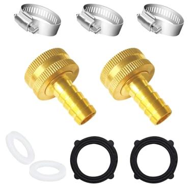 Imagem de AMZDIAI 2 peças de latão sólido 1/10.2 cm farpa x 3/10.2 cm direito conector de extremidade de mangueira de jardim fêmea emendador acessório de reparo inclui 3 grampos de aço inoxidável