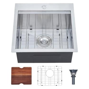 Imagem de Friho Pia de barra de 45,7 x 45,7 cm, pia de cozinha pequena de aço inoxidável, pia de trailer de montagem superior, tigela única para estação de trabalho profunda, lavatório de acampamento para área