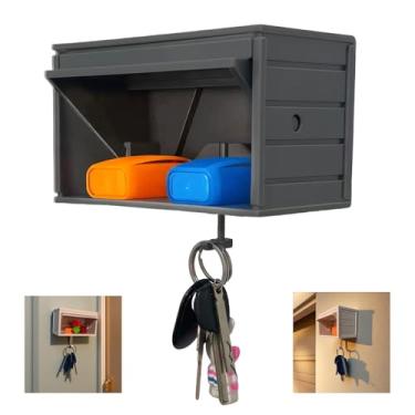 Imagem de Porta-chaves de garagem de carro com porta de abertura, porta-chaves para parede, organizador de chaves, suporte de parede, suporte de parede de fácil instalação para entrada (cinza claro)