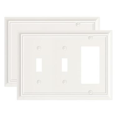 Imagem de Pacote com 2 placas de cobertura de saída dupla/decoradora, placas decorativas de amêndoa clara e tampas de tomada, placa de parede de fibra de bambu natural durável para tomada elétrica, receptáculo