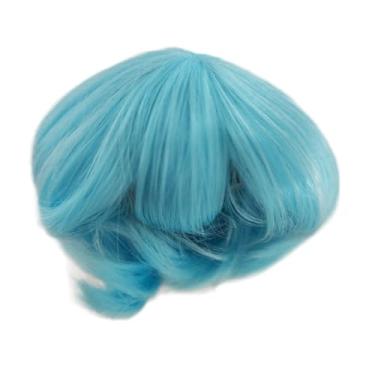 Imagem de Peruca de boneca 1/3 bjd sd cabelo curto azul claro fibra de alta temperatura estilo cauda de lobo antigo conjunto de cabelo em branco