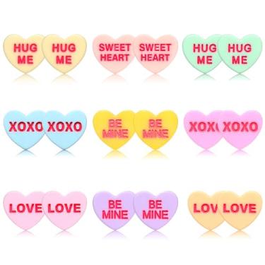 Imagem de Brincos de coração de dia dos namorados para mulheres meninas esmalte strass coração brincos doce amor coração brincos casamento festa aniversário joias, Zinco, Strass