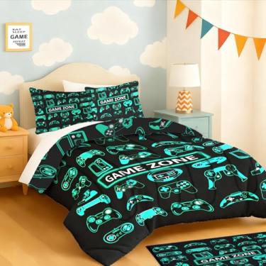 Imagem de yompray Jogo de cama com controle de jogo para meninos, macio, leve e fofo, para quarto de crianças, adolescentes, decoração de quarto, solteiro, 3 peças (1 edredom + 2 fronhas)