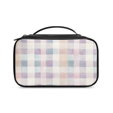 Imagem de Wdktrgetd Bolsa de maquiagem quadrada de viagem de poliéster resistente à água, organizador de cosméticos para viagens, casamentos, trabalho e festas, Tabuleiro de xadrez leve