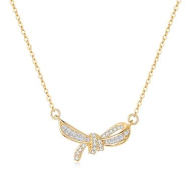 Imagem de Ymeiselle Colar feminino de prata esterlina S925 banhado a ouro 18 k com pingente em forma de laço, joia elegante para presente para namorada, esposa, aniversário, Natal, dia das mães, casamentos