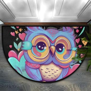 Imagem de Tapete de porta meio redondo, coruja, amor, fofo, colorido, antiderrapante, absorvente, semicírculo, tapetes laváveis, para ambientes internos e externos, pátio, cozinha, banheiro, entrada, lareira