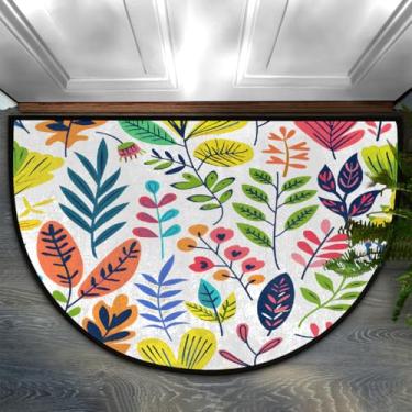Imagem de Tapete de porta meio redondo, folhas coloridas, arte antiderrapante, absorvente, semicírculo, tapetes laváveis, para ambientes internos e externos, pátio, cozinha, banheiro, entrada, lareira