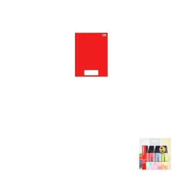 Imagem de Kit Escolar Caderno Tilibra Capa Dura Vermelho + Caneta Spiro 24 Unidades + Marca Texto Boss 04 Cores Pastel