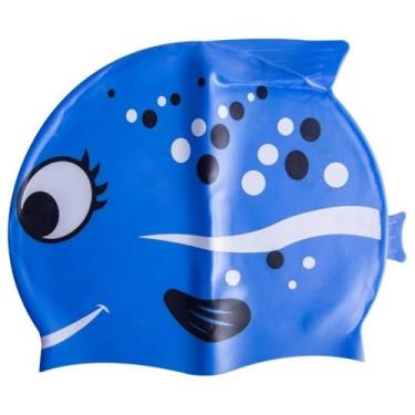Imagem de Touca de Natação Impermeável，Toca de Natação Adulto，Touca de Natação Silicone Infantil Kids Impermeável Peixinho(Azul Bolinha)