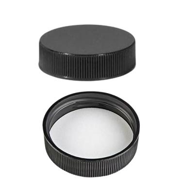 Imagem de The Kombucha Company Tampas de rosca de polipropileno nervuradas pretas 38-400 com forro de espuma de grau alimentício – serve na maioria dos Growlers de 12 litros, jarras, recipientes F-Style, pacote