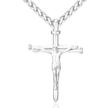 Imagem de Esrial Colar com cruz de Jesus banhado a ouro 18 K, crucifixo, pingente de unha, ouro/preto/prata, 45,7 + 5 cm, presentes religiosos para homens, Medium, Aço inoxidável, Sem Pedra Preciosa