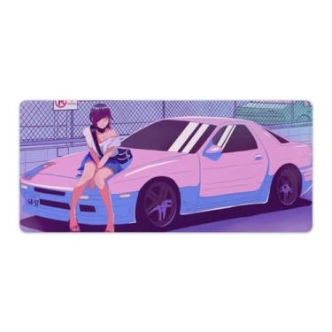 Imagem de JDM Car Rx7 Cartoon Pink Girl Cute Desk Table Pad Mouse Pad Antiderrapante Grande Material de Escritório Tapete de Mesa de Borracha Impermeável Tapete de Escrita para Escritório Jogo Casa 40 x 90 cm