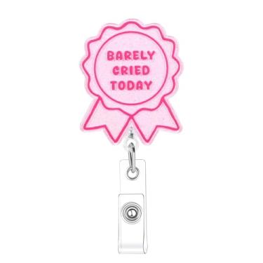 Imagem de Barely Cried Today Carretel de crachá retrátil engraçado suporte de crachá clipe retrátil clipes de enfermagem para RN LPN CNA MA ER turno noturno enfermeira enfermeira paramédico médico professor