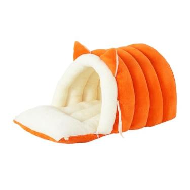 Imagem de Fenteer Cama-caverna para gatos em formato de pantufa, saco de dormir, esconderijo, casinha removível para animais de estimação, com capuz para, Laranja