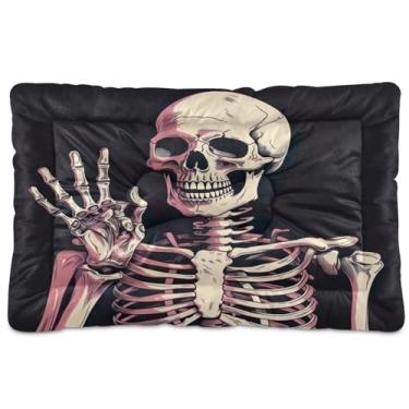 Imagem de Wassud Cama de cachorro com estrutura de esqueleto, corações desenhados à mão, camas grandes para cães ao ar livre, tapete lavável para animais de estimação, cama de gato para dormir, viagens 91 x 61