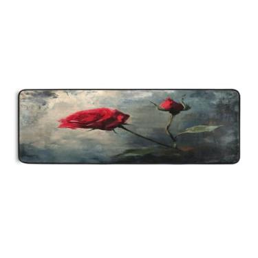 Imagem de Burbuja Valentine Tapete retrô rosa 61 x 183 cm, tapete lavável antiderrapante com suporte de borracha, tapete para sala de estar, corredor, decoração de casa