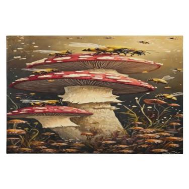 Imagem de Tapete de área 60 x 90 cm macio lavável tapete antiderrapante com revestimento de borracha cogumelos tapetes de área para sala de estar, quarto, decoração de casa