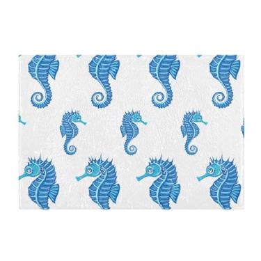 Imagem de Burbuja Tapete de banho Blue Seahorses, tapete de banheiro absorvente extra macio com suporte antiderrapante para banheiro, banheira e chuveiro, 40 x 61 cm