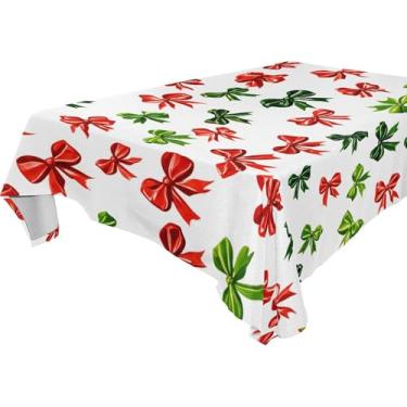 Imagem de Burbuja Toalha de mesa com laços de Natal, toalha de mesa quadrada anti-rugas grossa para decoração de jantar, cozinha, festa, 137 x 137 cm