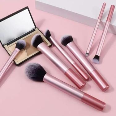 Imagem de Conjunto de pincéis de maquiagem rosa profissionais, kit versátil de pincéis cosméticos para base de blush em pó, sombra e contorno, ferramentas portáteis de beleza para viagem