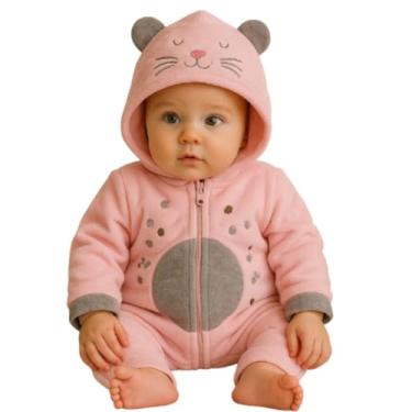 Imagem de Macacão Infantil Plush Bebê Fantasia Manga E Capuz Temático (Rosa Bebe/Onçinha, RN)