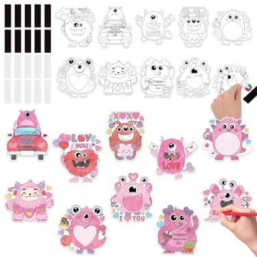 Imagem de JAPBOR Kit de artesanato para colorir Dia dos Namorados - 30 peças de ímãs coloridos para crianças, monstros doces, tema faça você mesmo, adesivos magnéticos de geladeira coloridos para atividades de