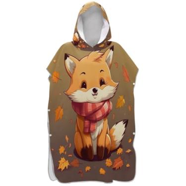 Imagem de Joisal Poncho de surfe para adultos trocador de roupão de praia com capuz toalha floral plus size bonito outono raposa folhas de outono ponchos femininos com capuz