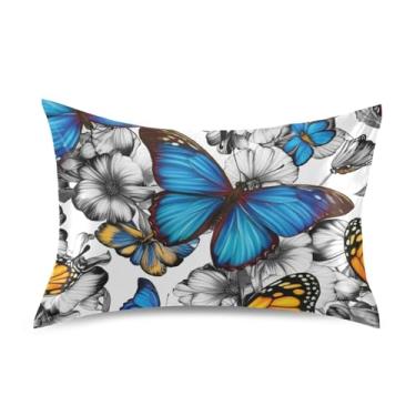 Imagem de Fronhas de cetim azul borboletas vibrantes floral personalizada refrescante king queen fronha padrão para cama de casa sofá king size 101,6 cm x 50,8 cm