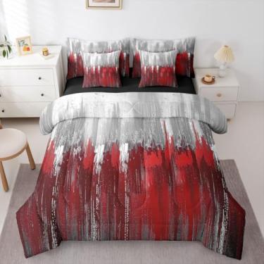 Imagem de Erosebridal Conjunto de cama de 7 peças, branco, vermelho, gradiente acinzentado, com lençóis, contemporâneo, estampa de patchwork, vintage em uma bolsa, arte abstrata, grafite ombré, para