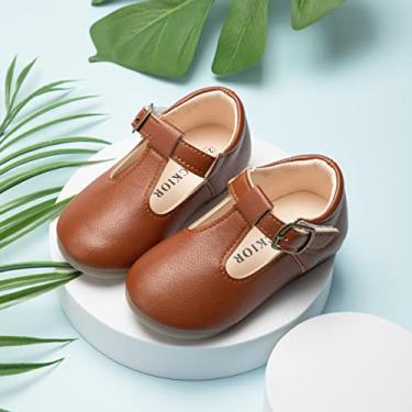 Imagem de Sapatilhas Mary Jane para meninas pequenas, sapatos sociais macios de princesa com laço para festa de casamento, uniforme escolar, caminhada casual, Natal e batismo, 01 Marrom, 20