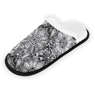 Imagem de Chinelo de pelúcia Mushroom Forest, masculino, leve, hospitalar, com bolsa de armazenamento, Padrão de teia de Halloween, 5-8 US Women/5-8 US Men