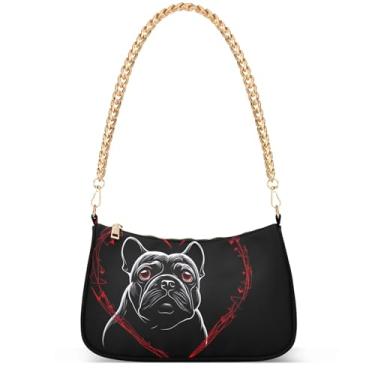 Imagem de Ovos de Páscoa coelho prado bolsas fofas mulheres Hobo festa bolsa feminina pequena bolsa de ombro fofa desenho animado pequena, Bulldog preto para dia dos namorados