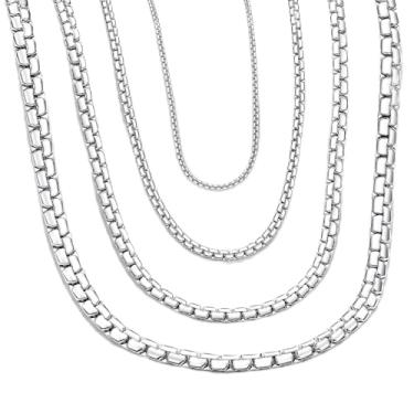 Imagem de Corrente redonda quadrada de 3 a 6 mm da ChainsHouse para homens, mulheres, 46 a 76 cm, disponível sob medida, aço inoxidável 316L/banhado a ouro 18 K (caixa de presente enviada) Prata