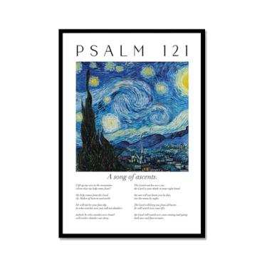 Imagem de Coleção de Salmos das Escrituras Monet Van Gogh Famosa Pintura em Aquarela Impressão Verso da Bíblia Pôster em Tela Decoração de Parede de Casa Cristã (SKU7,12 x 45,7 cm = (30 x 45 cm), Moldura de