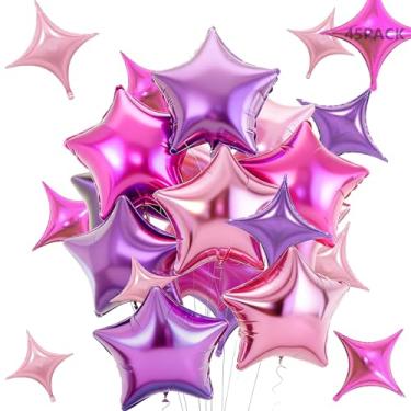Imagem de Conjunto de 45 balões rosa e roxo Mylar Star Balões de folha de hélio de 45 cm para aniversário, casamento, chá de panela, decorações de festa Kpop Star