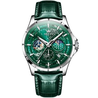 Imagem de OLEVS Relógios de pulso masculinos céu estrelado fase lua luxo negócios clássico casual data relógio de pulso à prova d'água luminoso 5V38