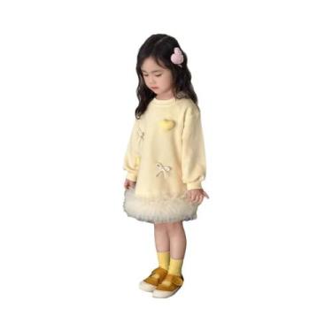 Imagem de Vestido Amarelo De Manga Longa E Fofo Para Meninas, Casual, Com Laço, 