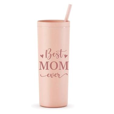 Imagem de JarThenaAMCS Copo de acrílico Best Mom Ever com 12 peças, copo rosa de 473 ml para dia das mães com tampa canudo para casa, escritório, viagem, presente para a mamãe