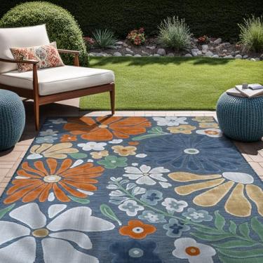 Imagem de Beverly Rug Tapete para ambientes externos, 20 x 25 cm, moderno, floral, tropical, para pátio externo e interno, fácil de limpar, sem queda, sala de estar, varanda, jardim, lavável, tapete externo (20