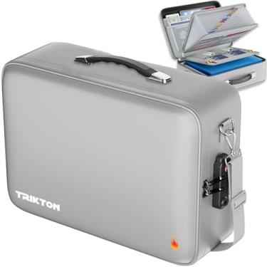 Imagem de TRIKTON Capa rígida XXL (43 x 33 x 15 cm), caixa de documentos à prova de fogo com trava (aceito pela TSA), organizador de arquivos sanfonados tamanho legal, capa rígida resistente à água, alça de